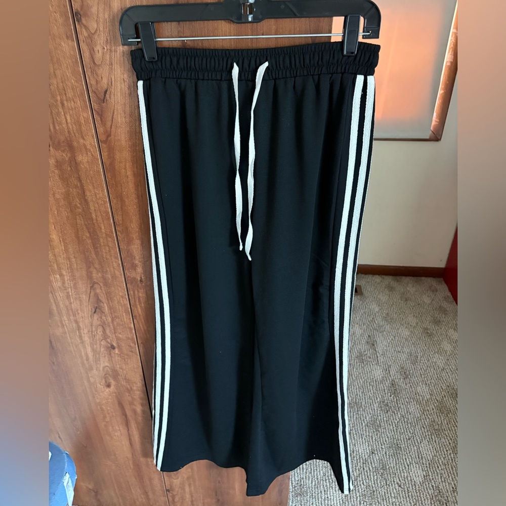 Black Wide-Leg Pants with White Stripes